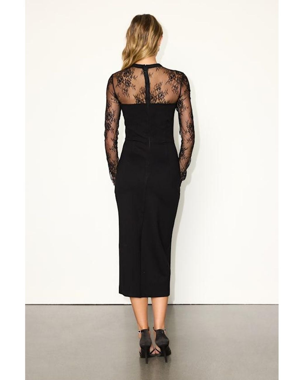 Lulus Black Bragging Rights Lace Long Sleeve Midi Dress