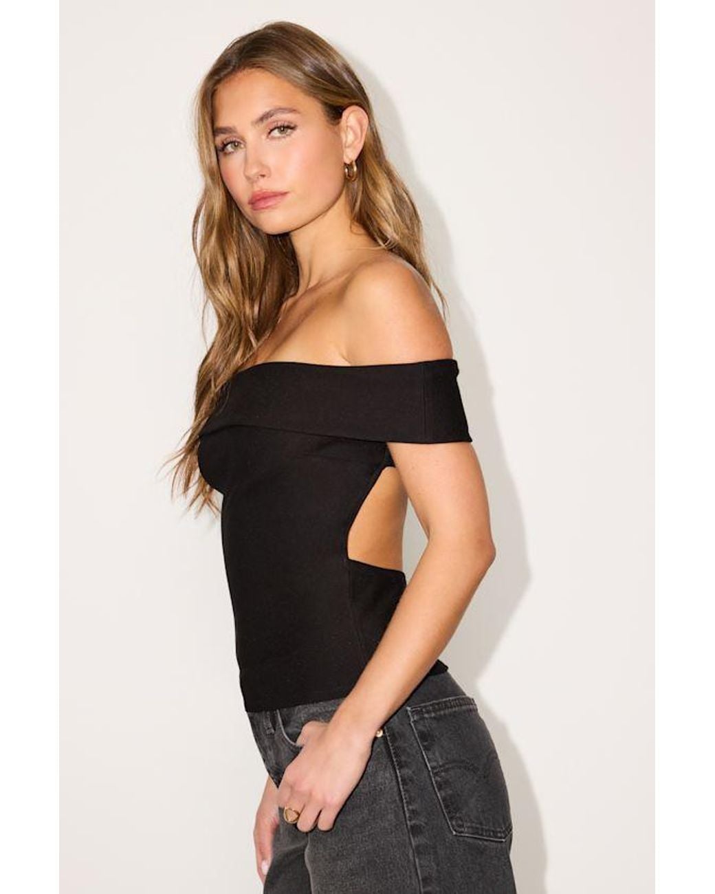 Lulus Black Davea Jersey Knit Off-The-Shoulder Top