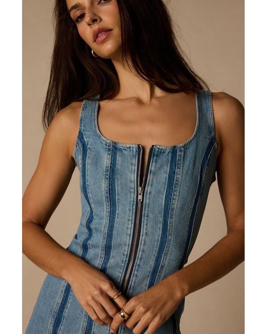 Levi's Blue Seamed Zip Medium Wash Denim Mini Dress