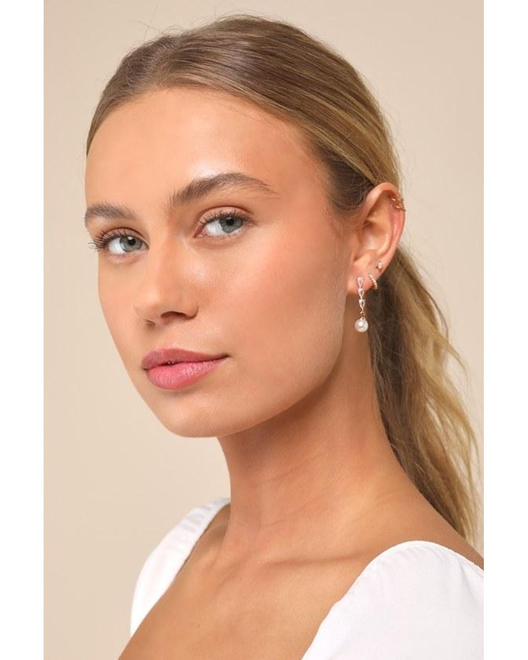 Lulus Brown Dreamy Dazzle Rhinestone Pearl Drop Earrings