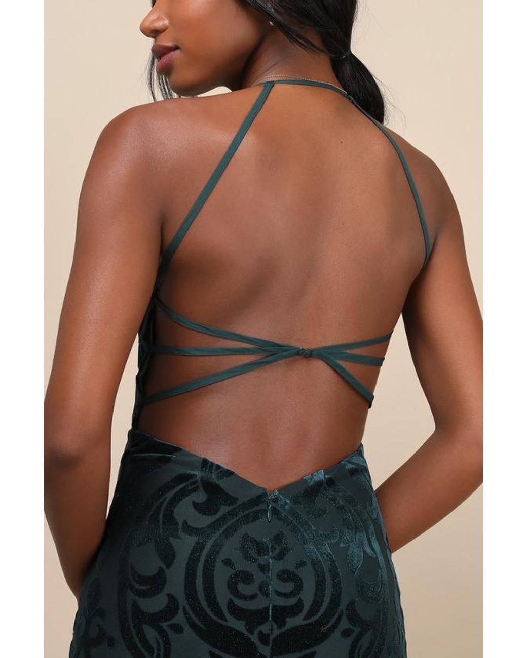 Lulus Blue Marvelous Icon Emerald Velvet Glitter Backless Maxi Dress