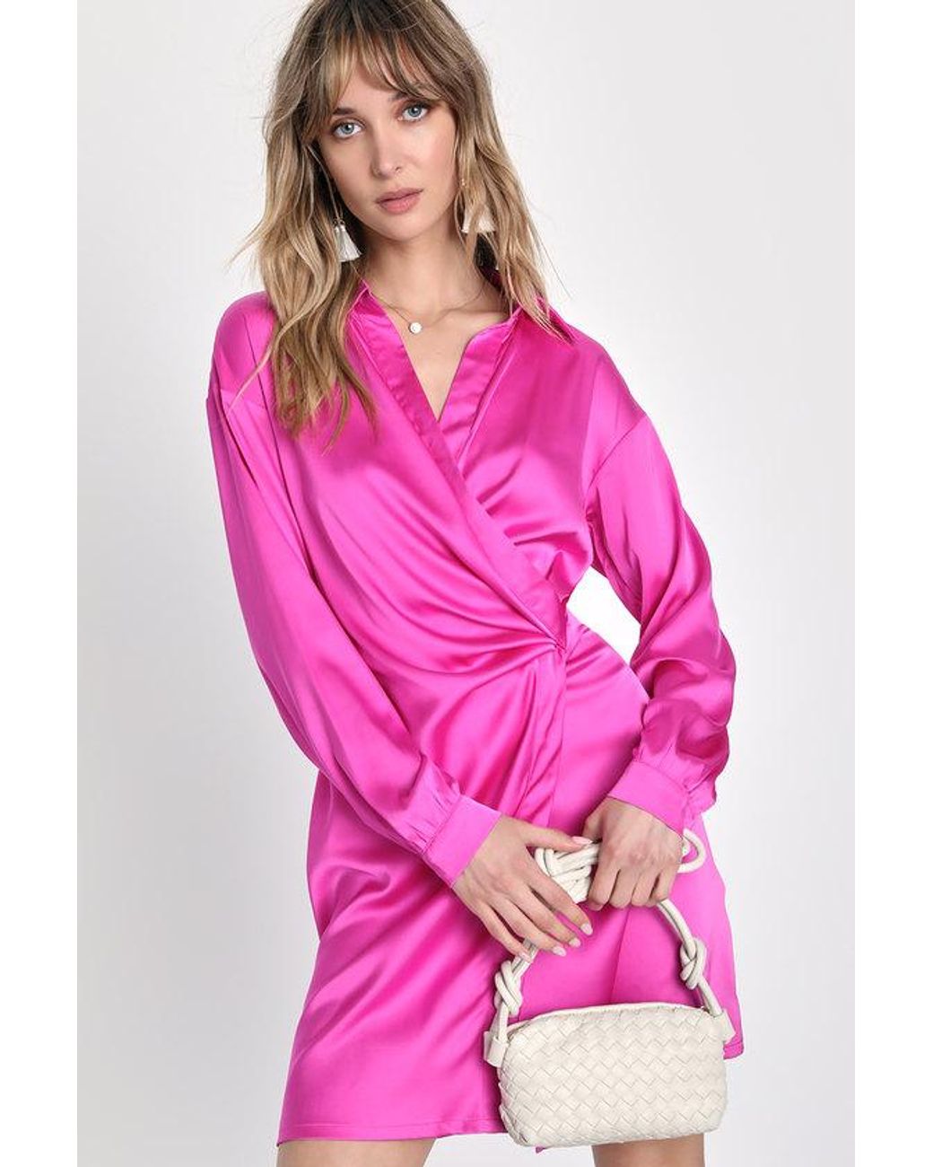 Lulus Total Sweetness Hot Satin Long Sleeve Shirt Dress in Pink Lyst UK