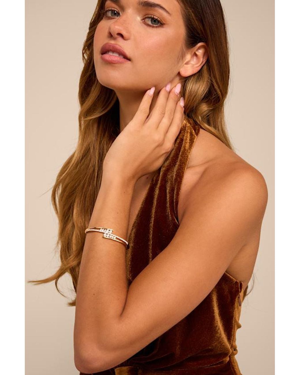 Lulus Natural Sparks Rhinestone Bangle