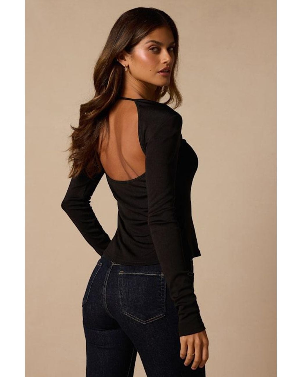 Lulus Black Madigan Backless Long Sleeve Top