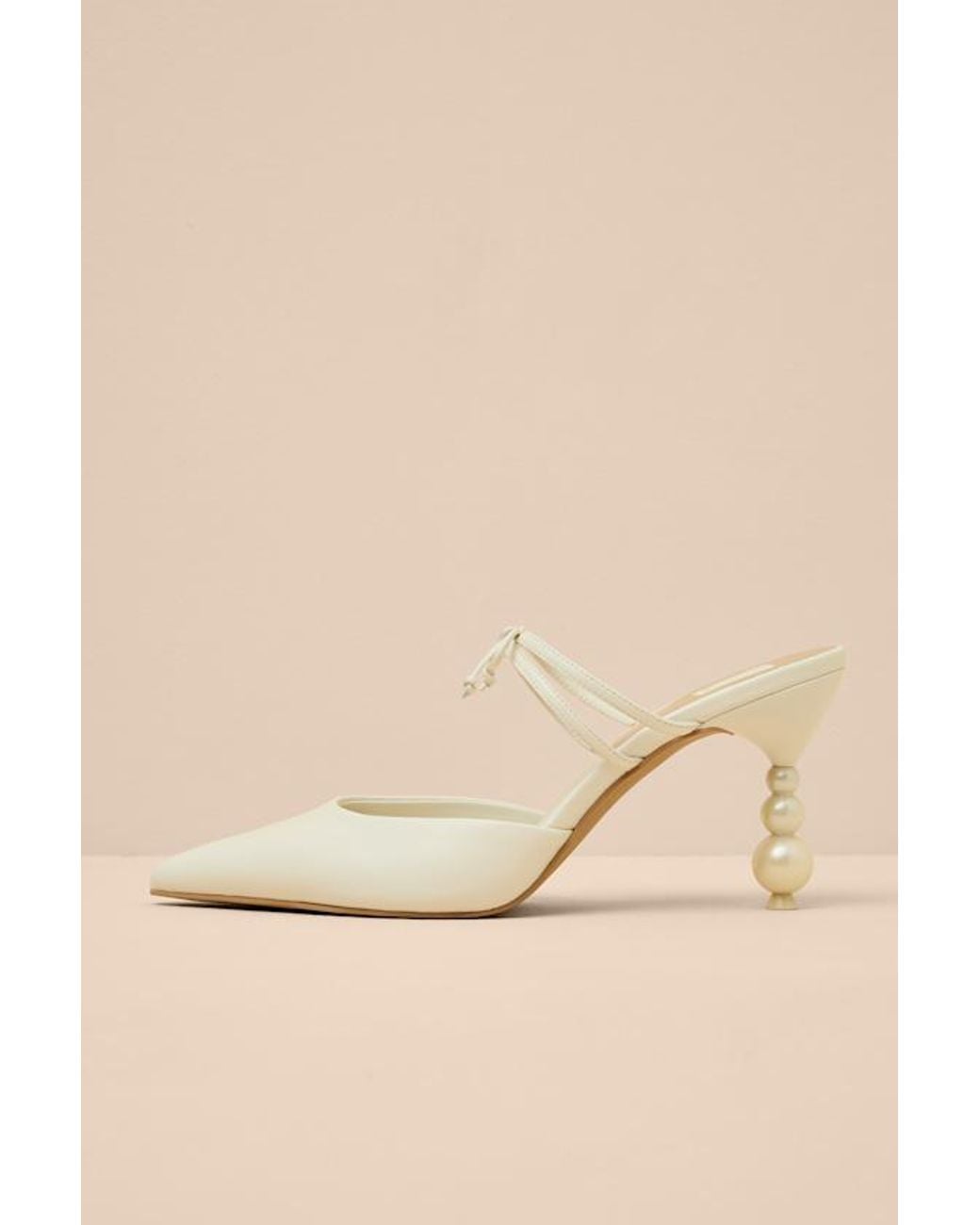 Dolce Vita Natural Klaire True Leather Sculpted Pearl Heel Mule Pumps