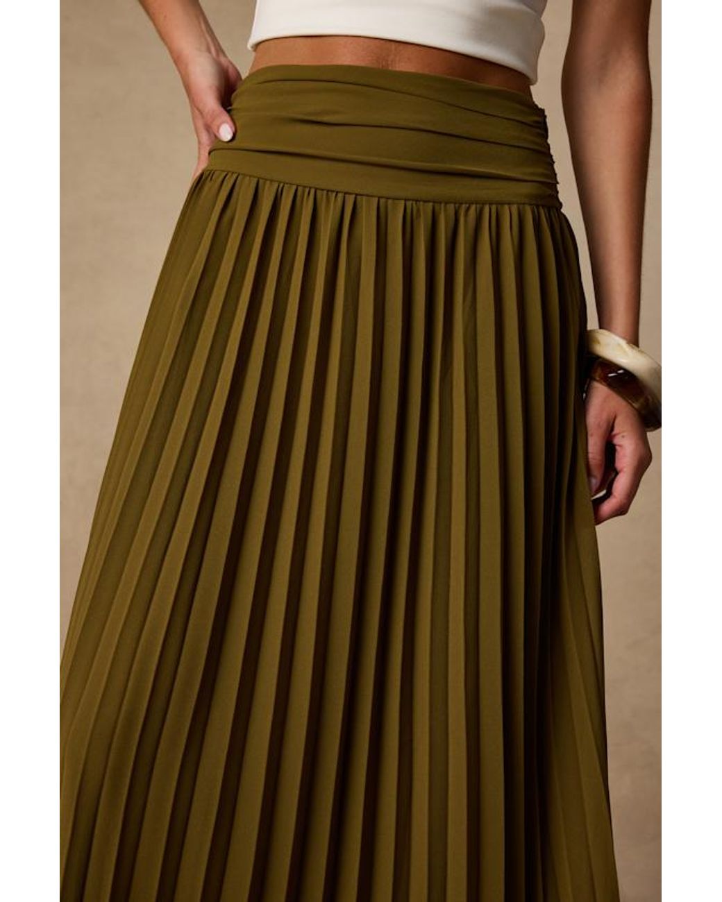 Lulus Natural Liada Pleated High-Waisted Maxi Skirt