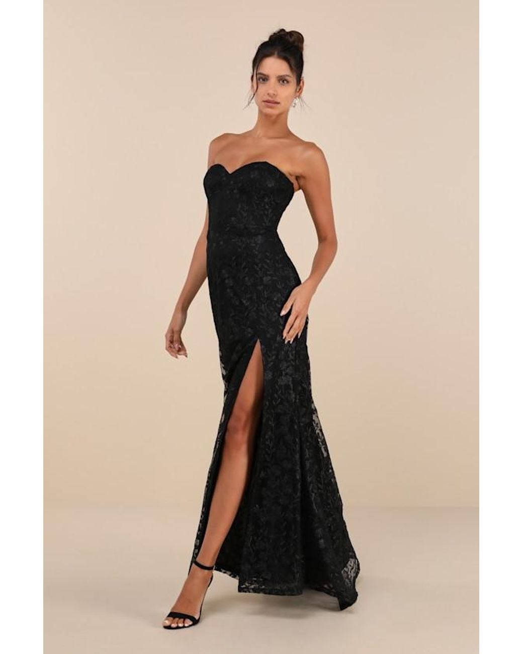 Lulus Black Romantic Beauty Floral Embroidered Strapless Maxi Dress