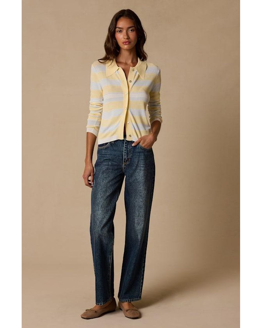 Lulus Blue Nelly Striped Button-Up Knit Top