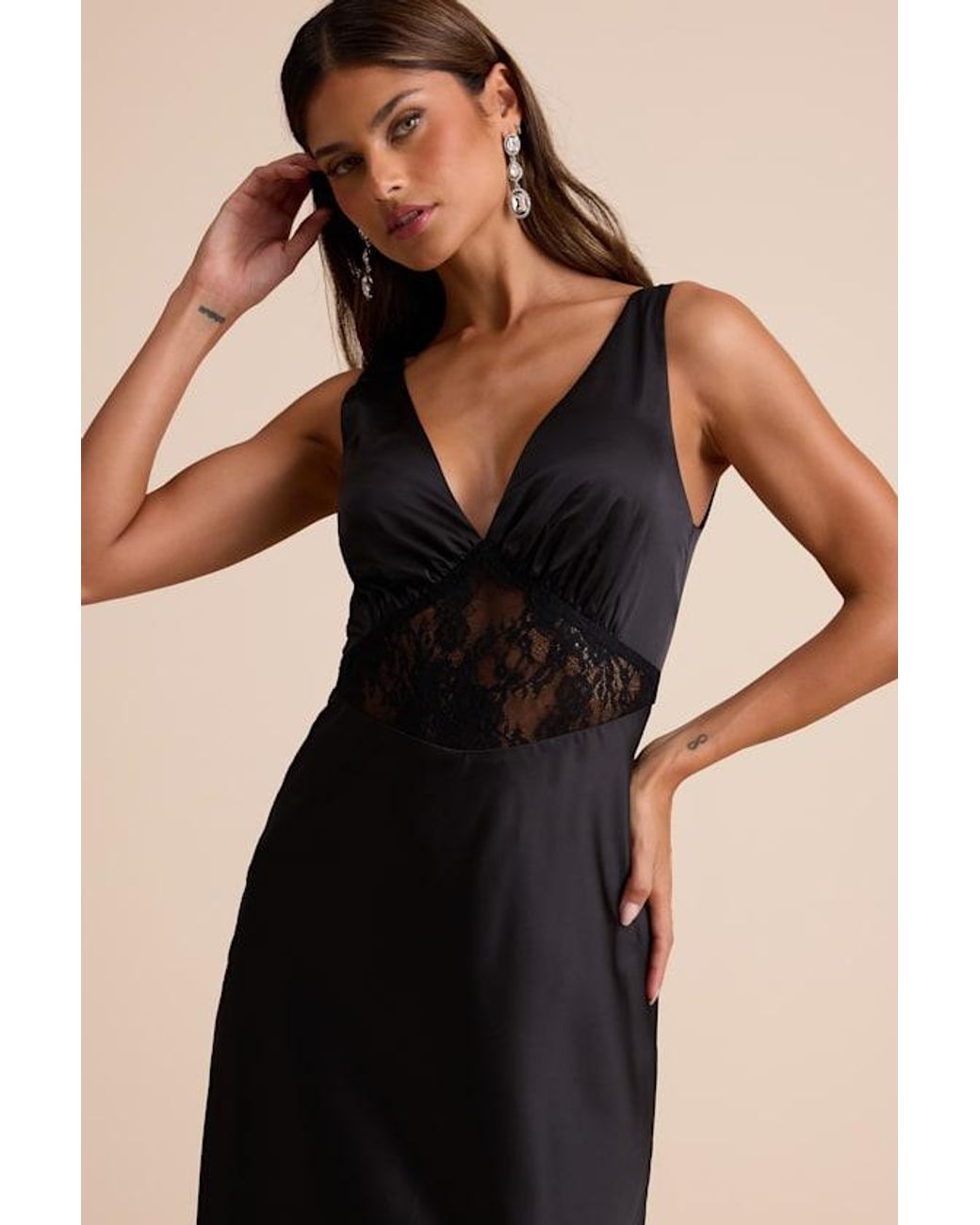 Lulus Natural Toulouse Satin Lace Maxi Dress