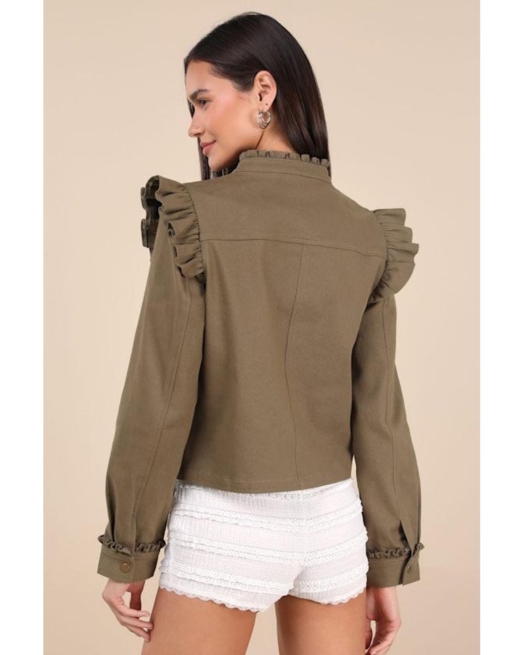 Lulus Natural Harmen Ruffled Utility Jacket