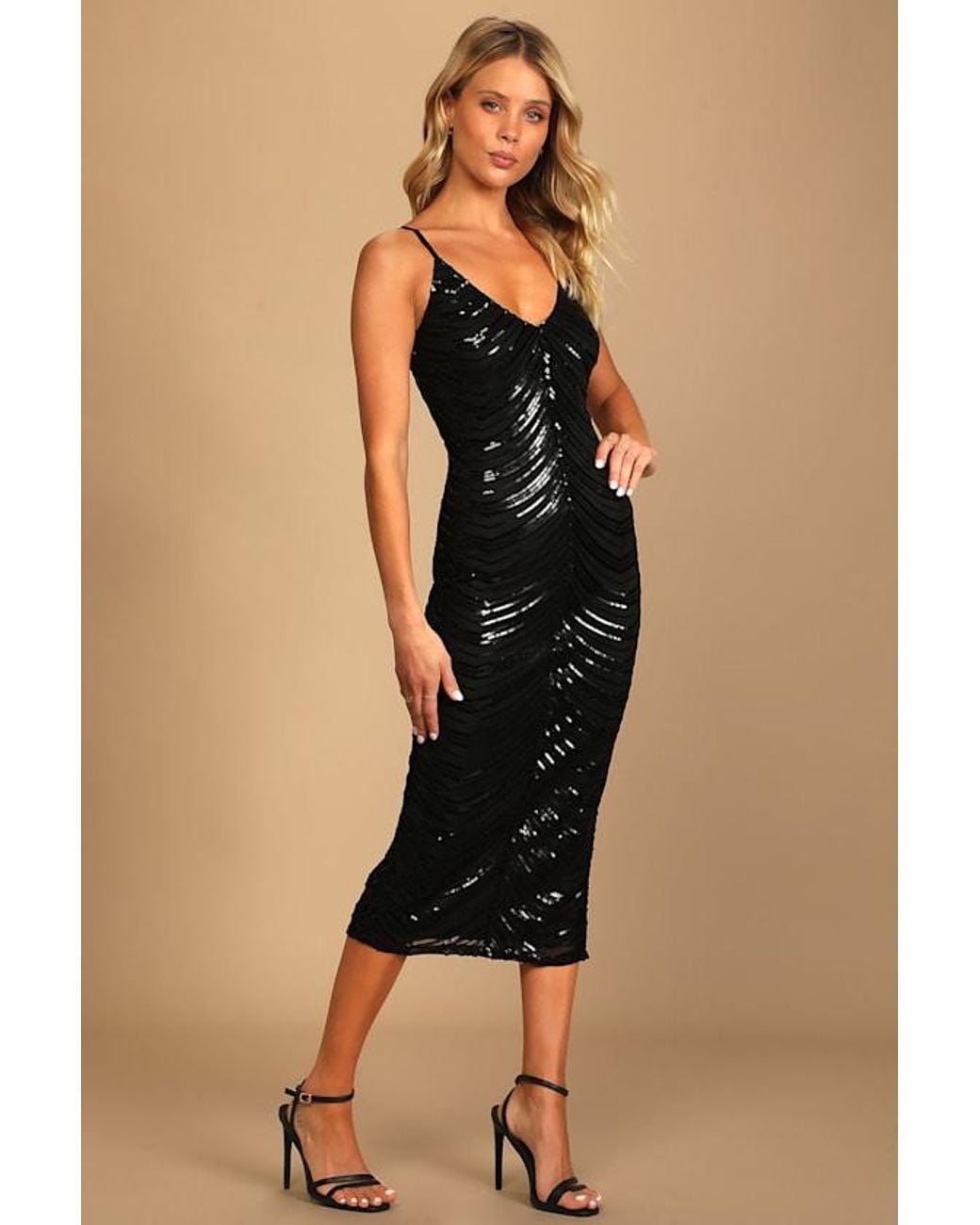 Lulus Black Like A Movie Star Sequin Bodycon Midi Dress