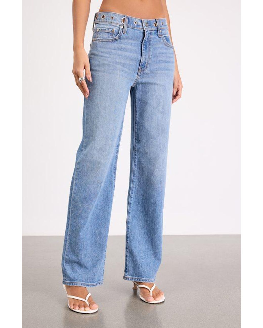 Daze Denim Blue 1999 Slouchy Medium Wash Grommet Jeans