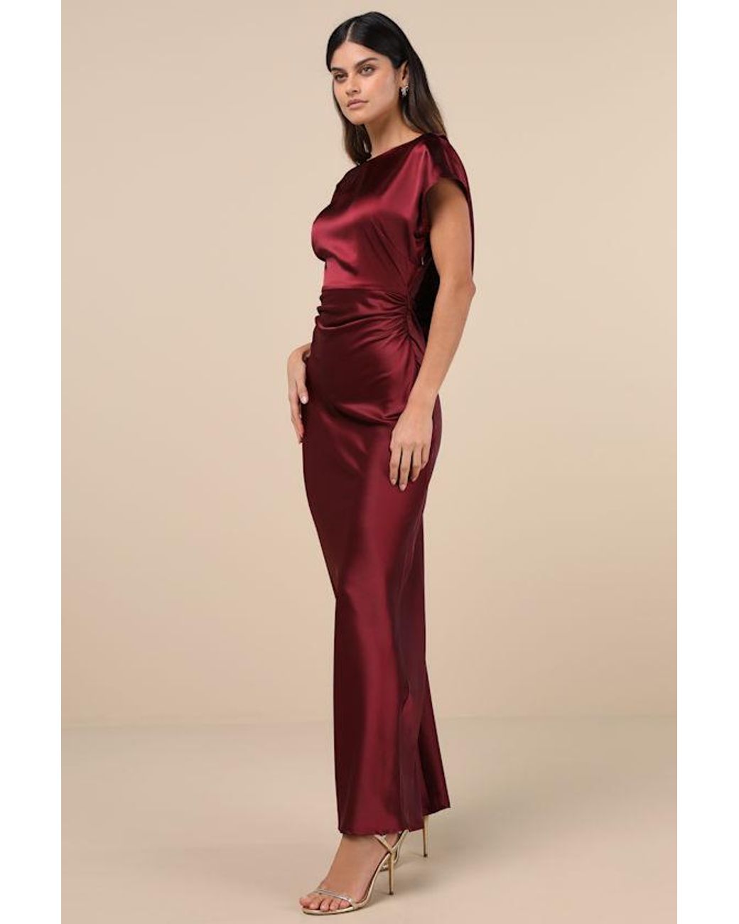 Lulus Red Captivating Presence Satin Cowl Back Maxi Dress