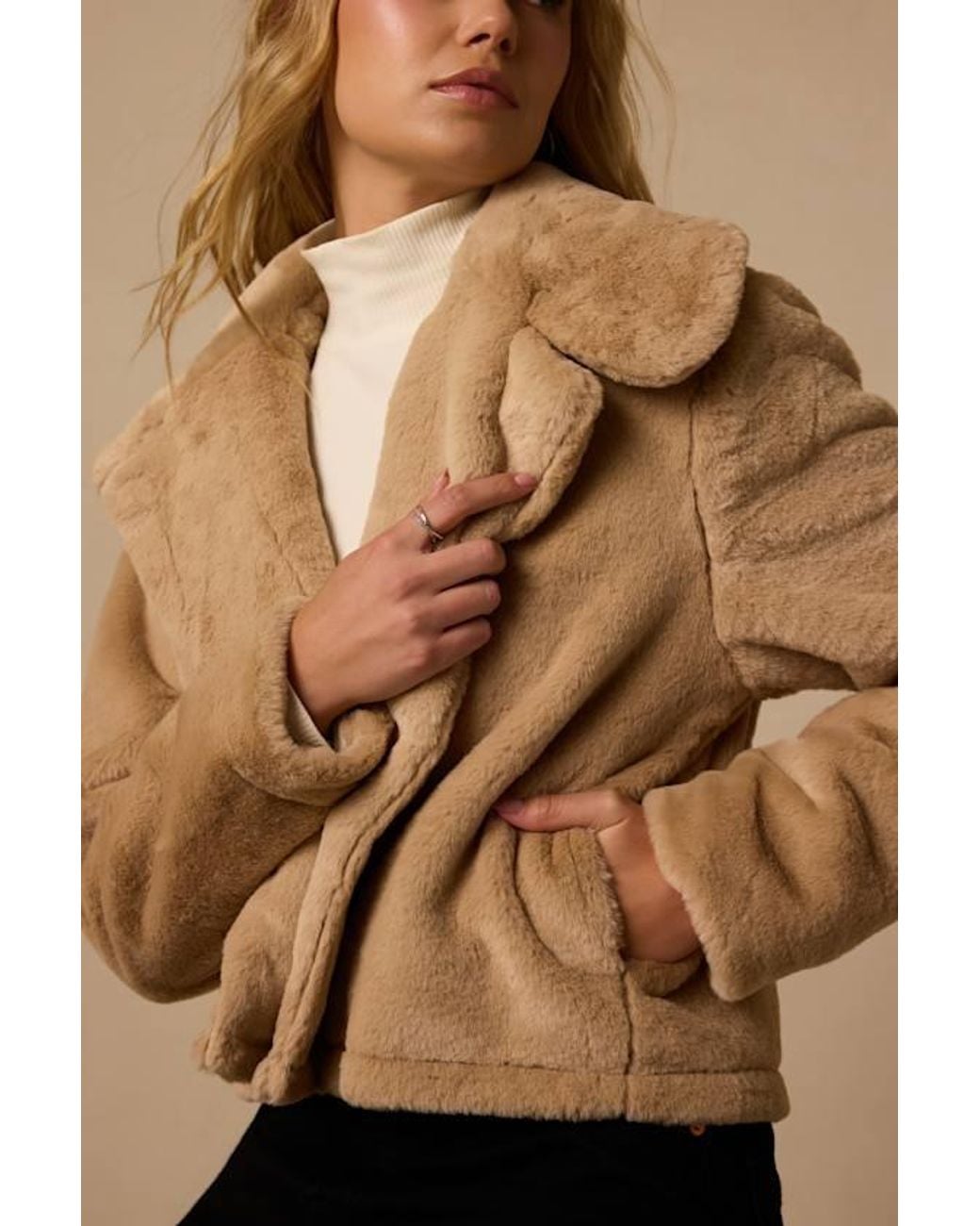 Lulus Natural Cuddly Sensation Faux Fur Cropped Jacket