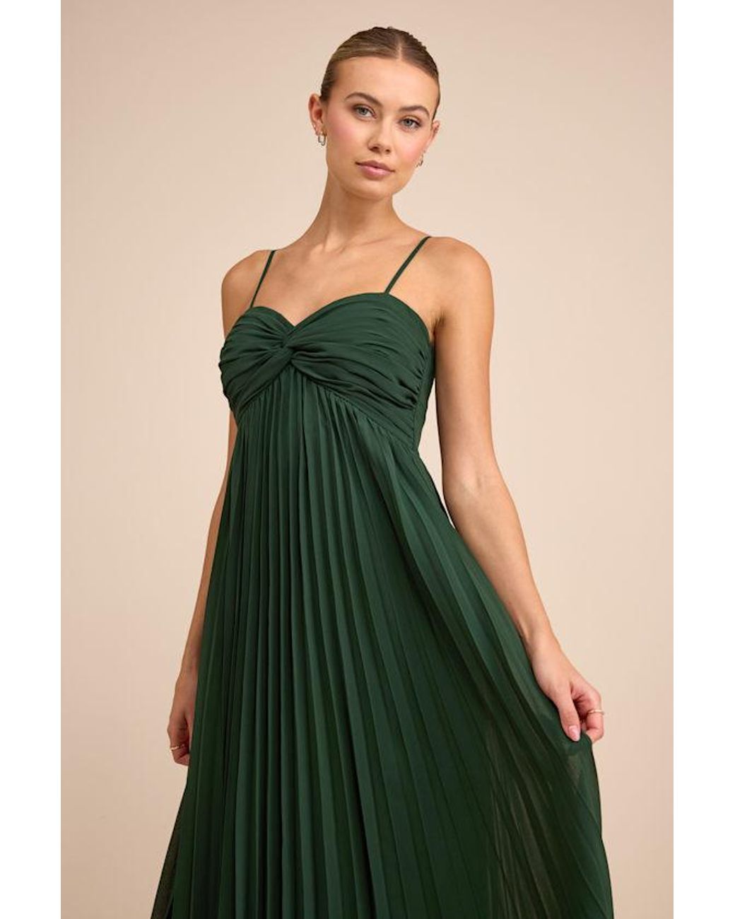 Lulus Green Jolette Emerald Pleated Knot-Front Maxi Dress