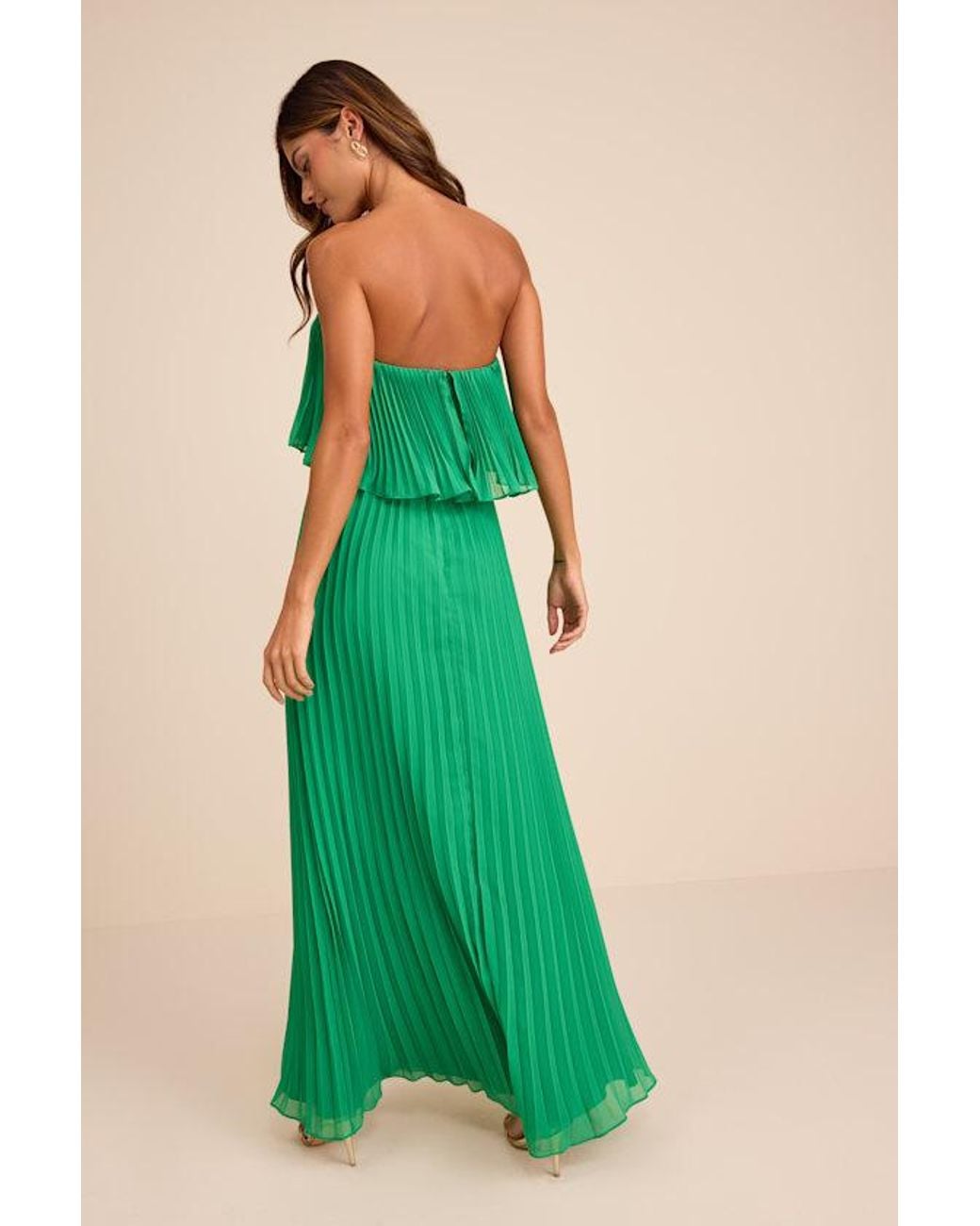 Lulus Green Arietta Pleated Strapless Maxi Dress
