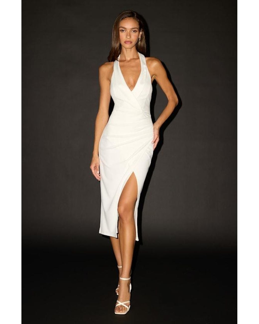 Lulus Black Annalise Ponte Knit Surplice Midi Dress