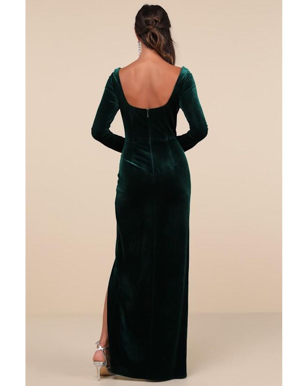 Lulus Black Forever Sensational Emerald Velvet Long Sleeve Maxi Dress