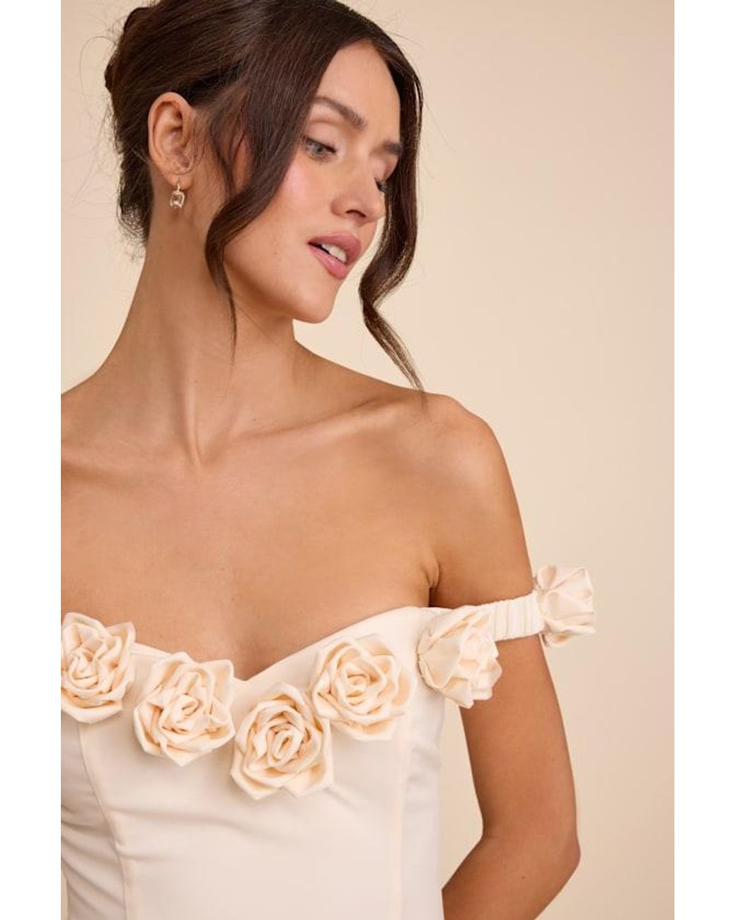 Lulus Natural Gracen Rosette Off-The-Shoulder Skater Mini Dress