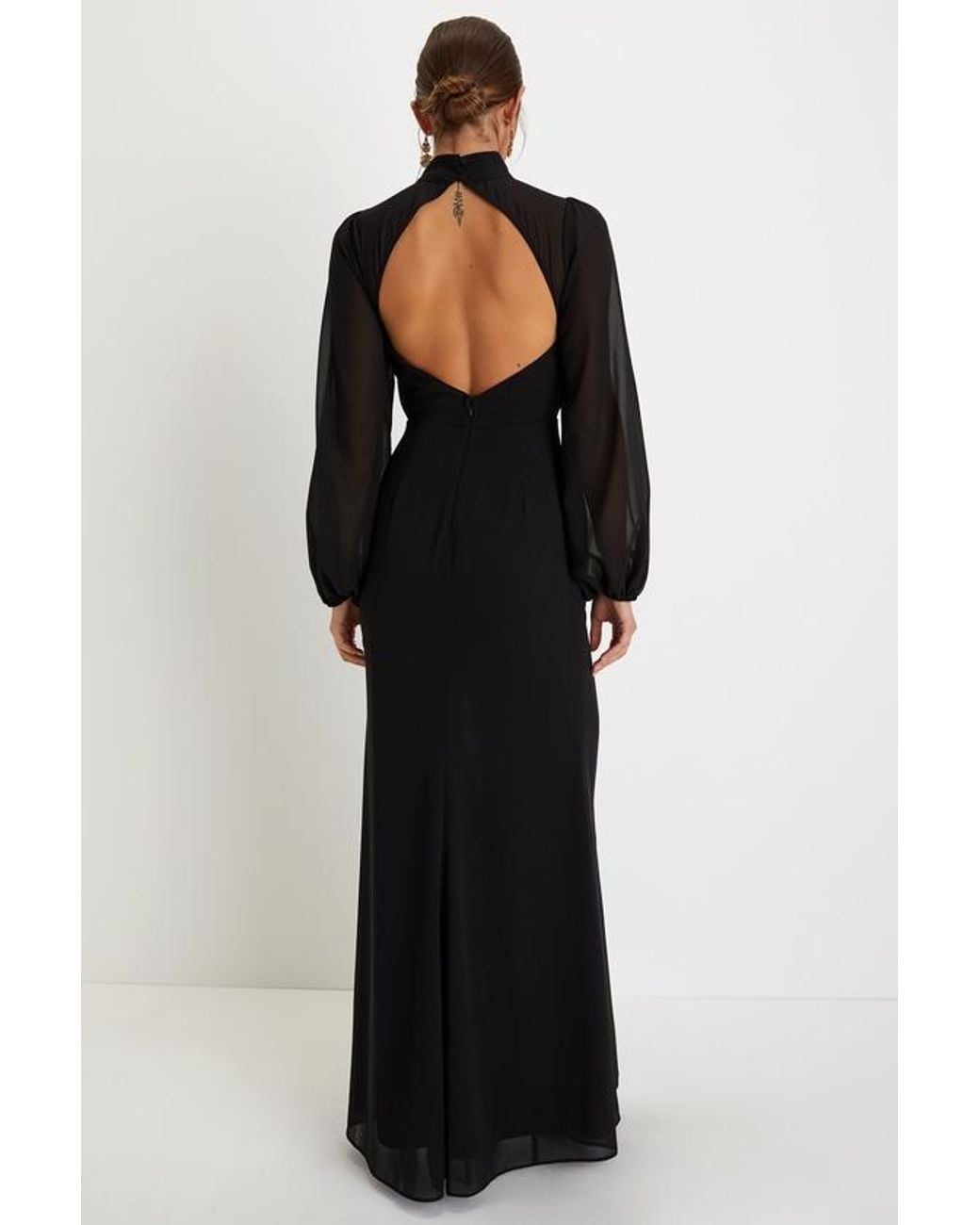 Lulus Black Graceful Entrance Long Sleeve Backless Maxi Dress