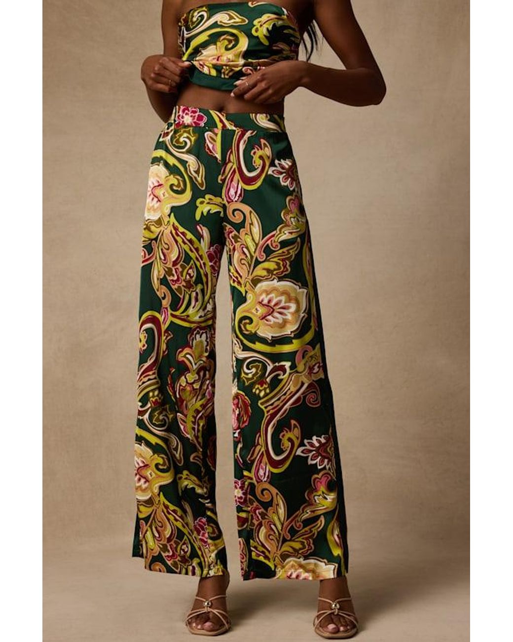 Lulus Green Marissa Boho Satin Tie-Back Two-Piece Jumpsuit