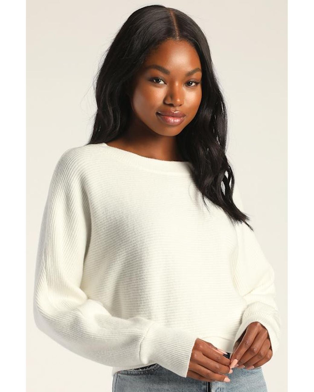 Lulus White Fireside Flirt Ribbed Cropped Pullover Sweater