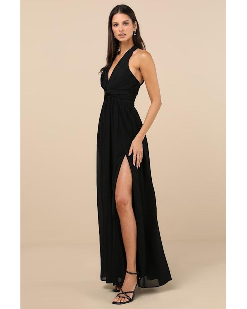 Lulus Marilina Pleated Twist-Front Maxi Dress in Black | Lyst Lulus Marilina Pleated Twist-Front Maxi Dress in Black | Lyst
