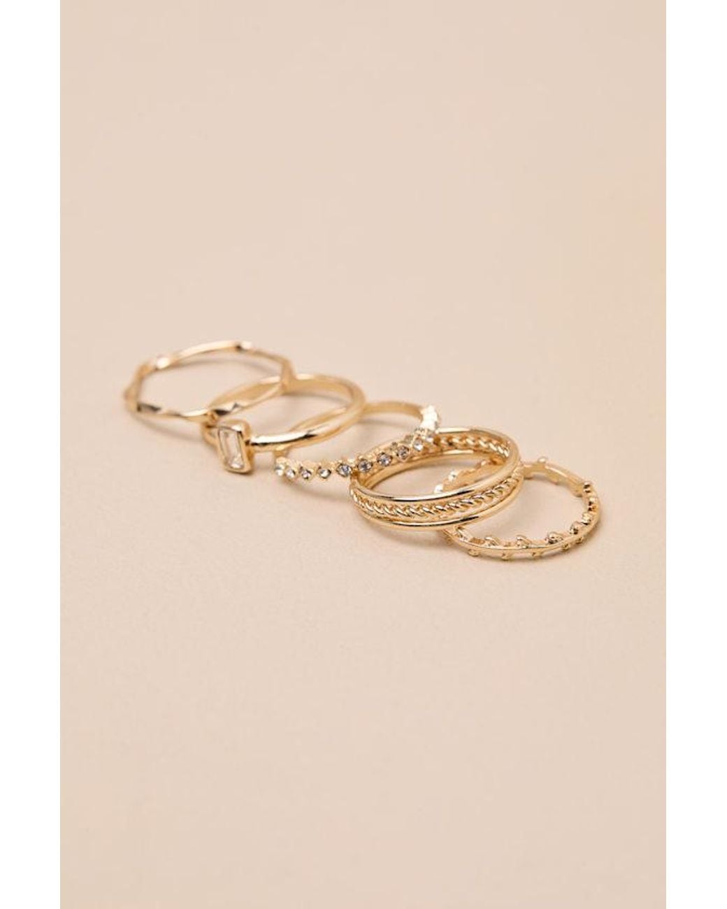 Lulus Brown Catalina Rhinestone Five-Piece Ring Set