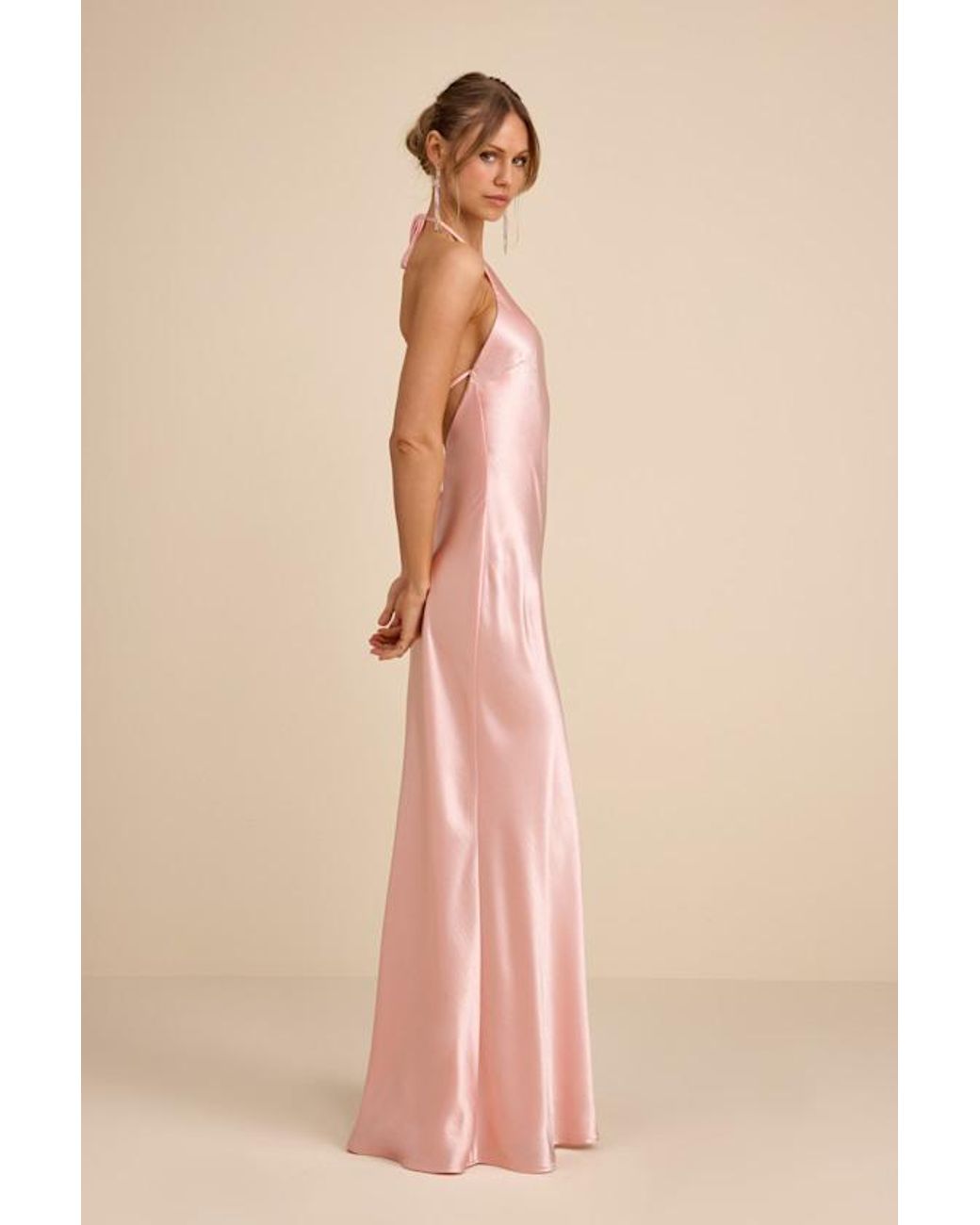 Lulus Pink Magnificence Satin Backless Halter Maxi Dress