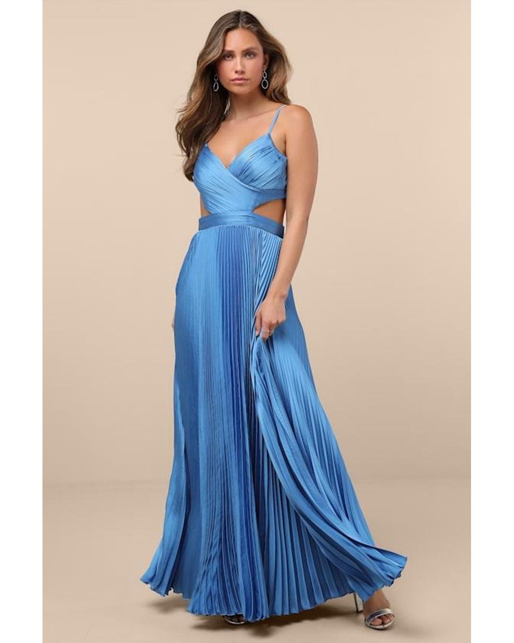 Lulus Blue Got The Glam Pleated Cutout Maxi Dress