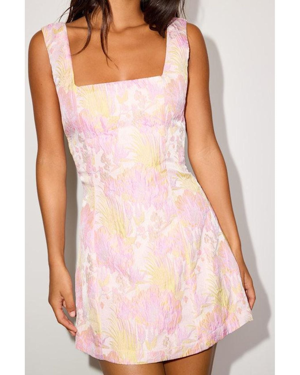 Lulus Pink Sashana Multi Floral Jacquard Mini Dress