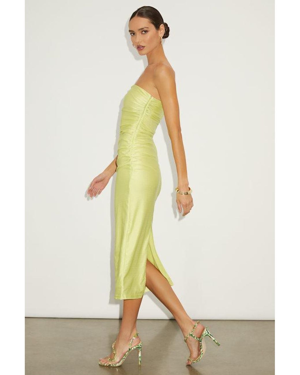 Lulus Yellow Gorgeous Reputation Lime Strapless Ruched Midi Dress