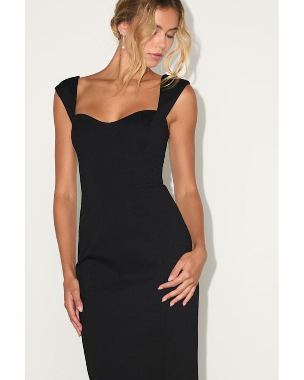 Lulus Black Samai Cap Sleeve Bodycon Midi Dress