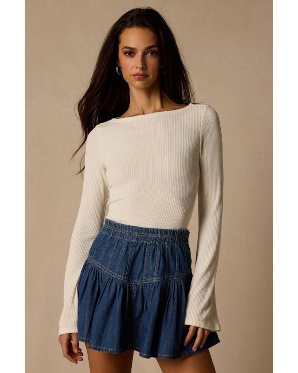 Lulus Blue Maelis Ribbed Knit Long Sleeve Boat Neck Top