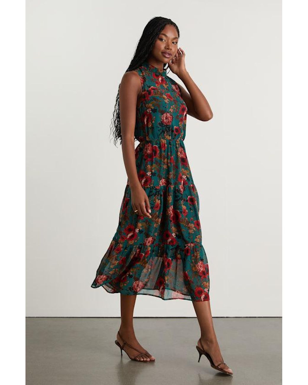 Lulus Blue In My Dreams Multi Floral Print Midi Dress