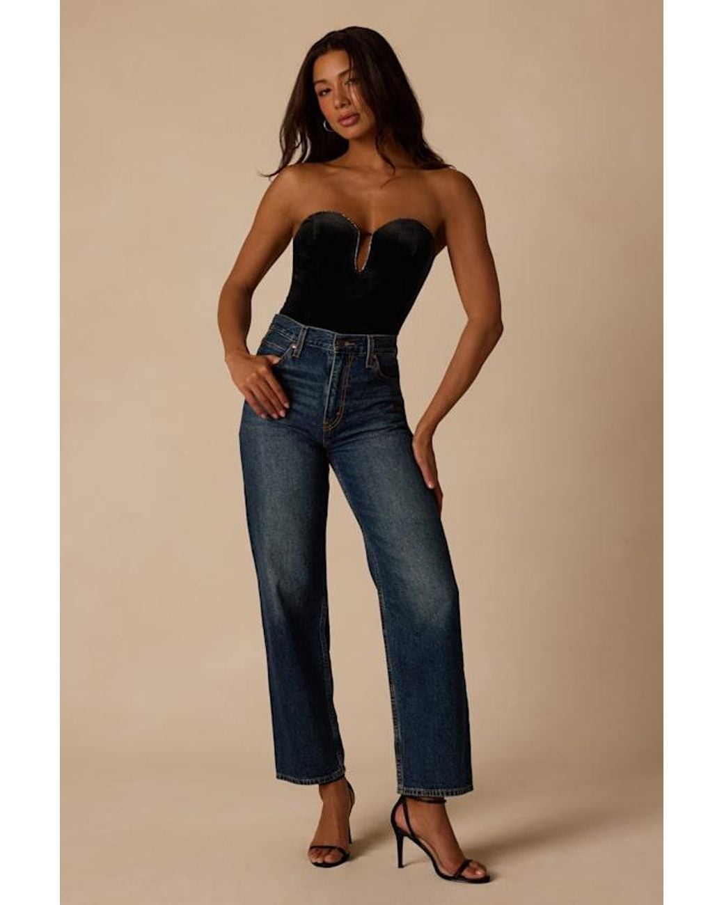 Lulus Blue Cha Cha Velvet Strapless Bodysuit
