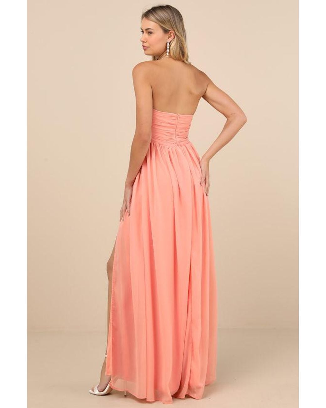 Lulus Pink Luxe Favorite Strapless Ruched Maxi Dress