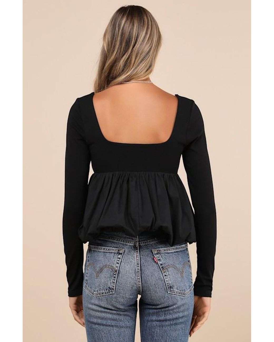 black bubble hem top