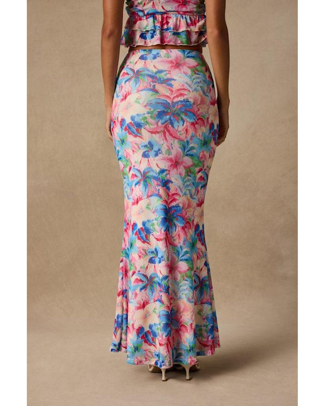 Lulus Blue Romina Multi Floral Mesh Maxi Skirt