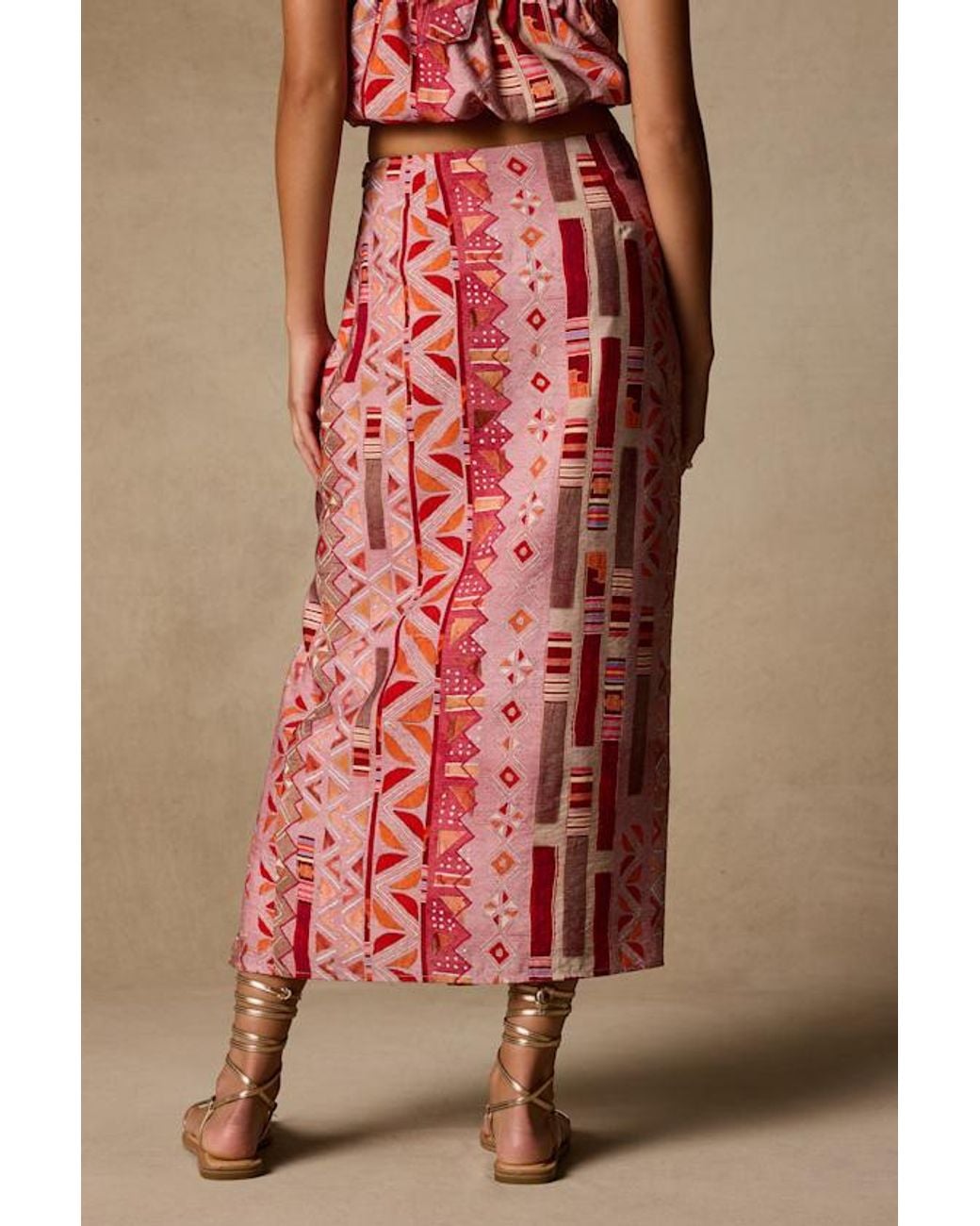 Lulus Natural Lindley Multi Boho Print Midi Skirt