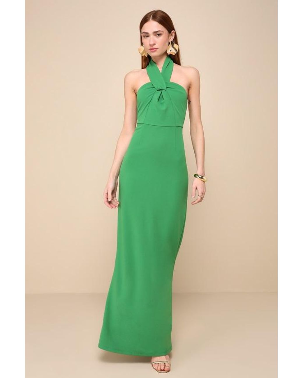 Lulus Green Mesmerizing Perfection Halter Neck Backless Maxi Dress