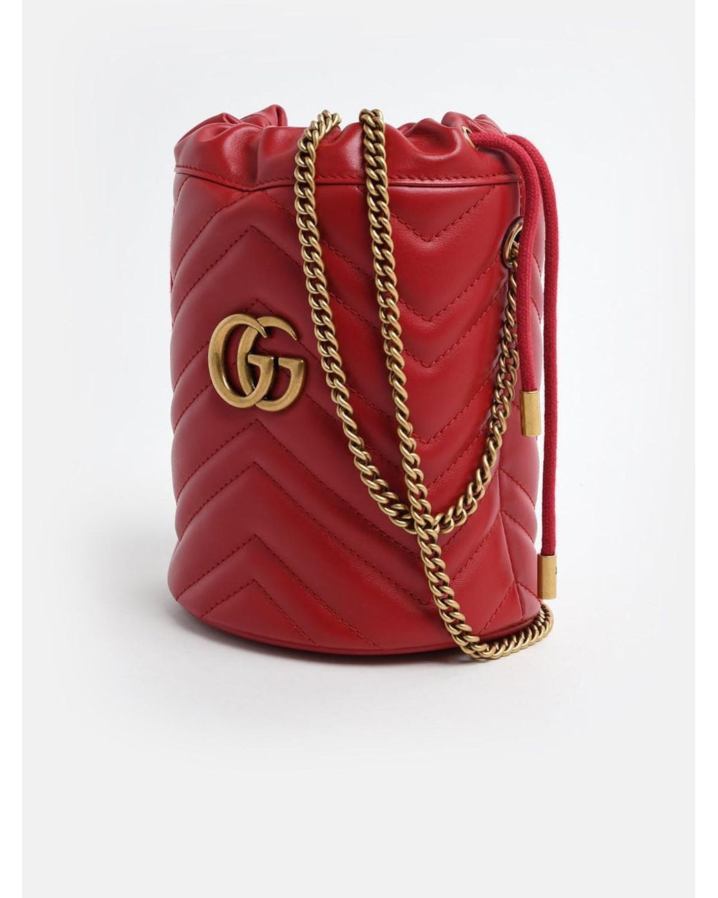 Gucci GG Marmont Leather Bucket Bag in Red | Lyst