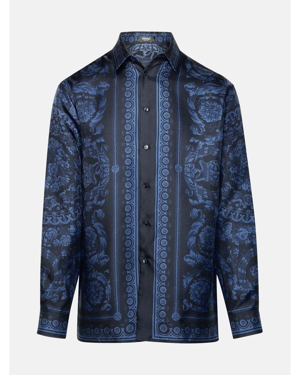 Versace 'barocco' Blue Silk Shirt for Men | Lyst