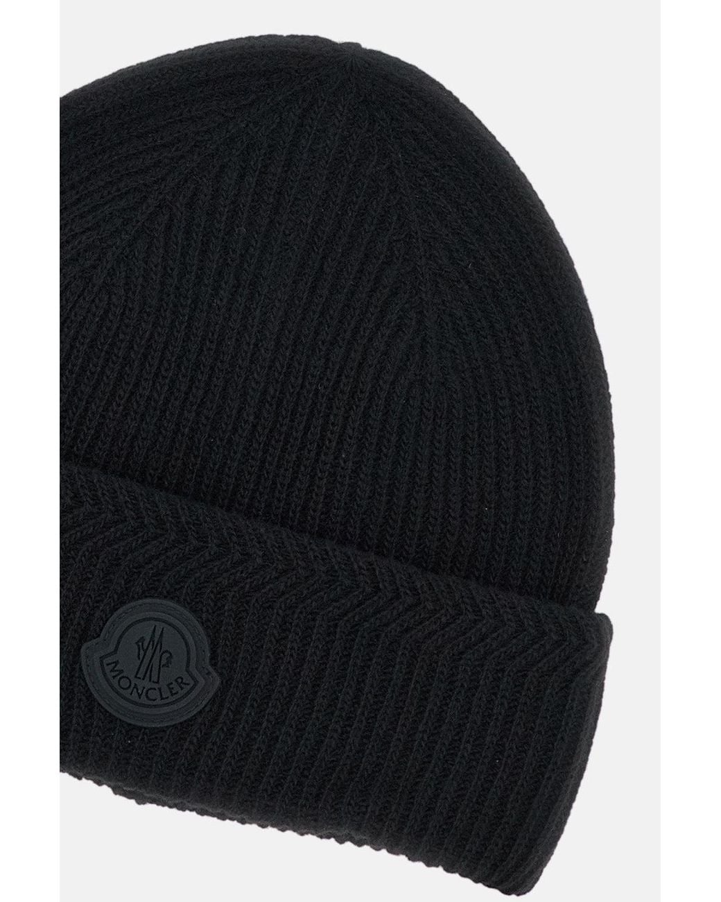 Moncler Black Ribbed Beanie for men