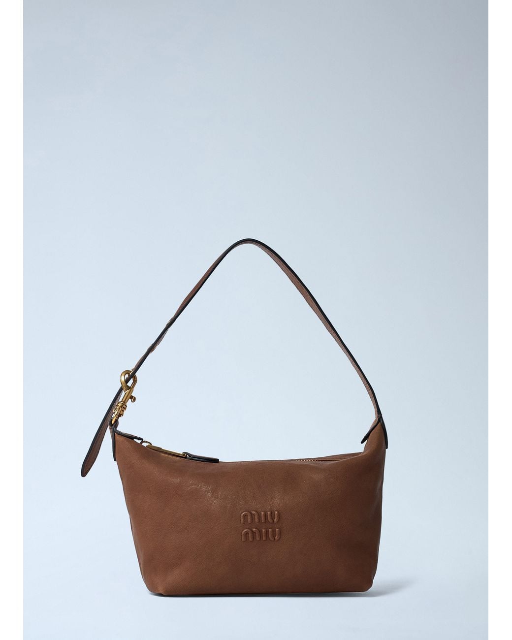 Miu Miu Leather Logo Motif Shoulder Bag in White | Lyst