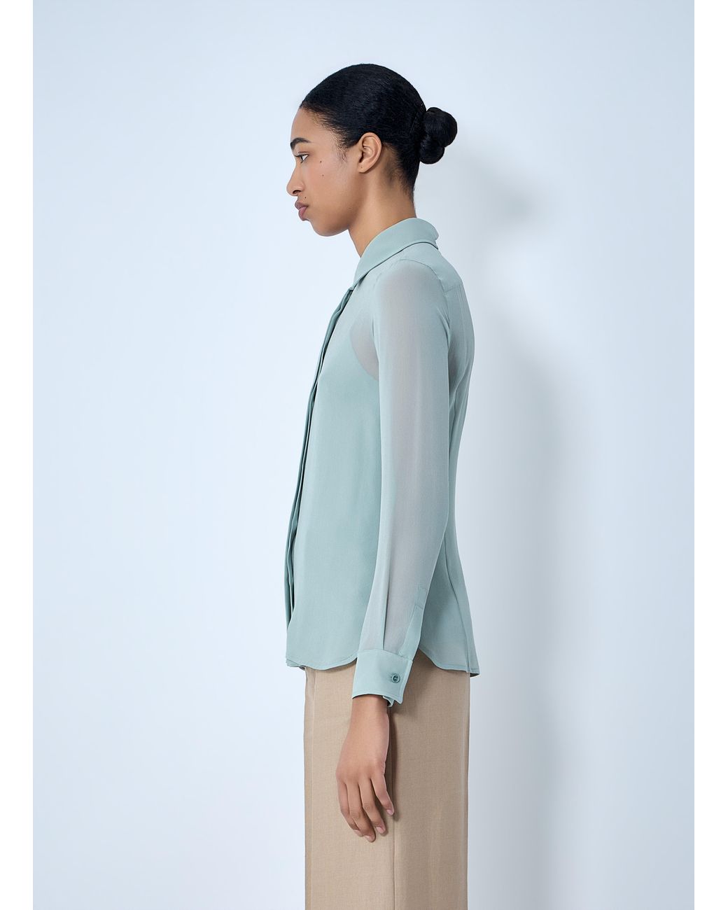 Max Mara Blue Sheer Button-Down Blouse