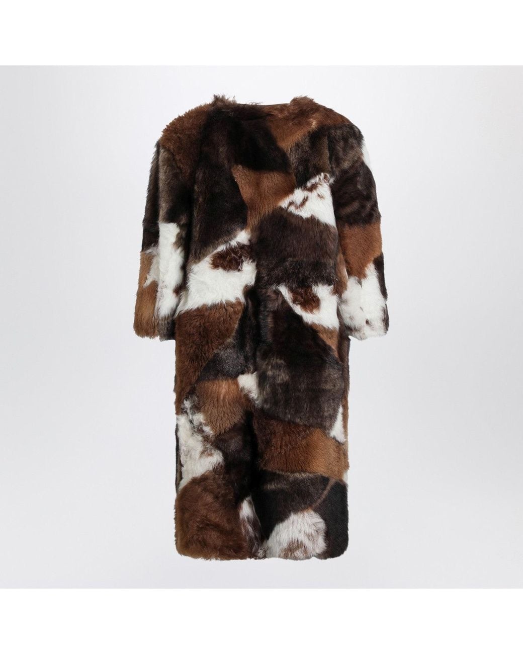 Prada Brown Patchwork Shearling Coat
