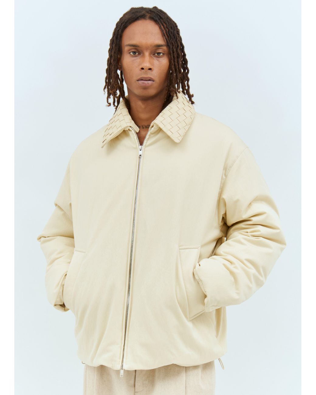 Bottega Veneta Cotton Twill Puffer Jacket in Natural for Men Bottega Veneta Cotton Twill Puffer Jacket in Natural for Men