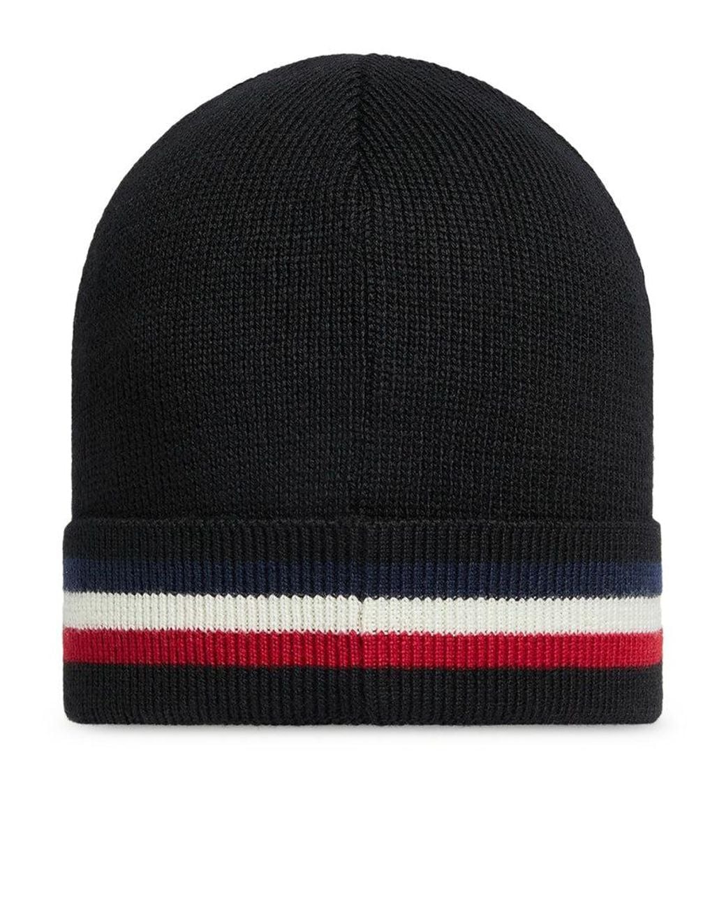 Moncler Black Tricolor Wool Hat for men