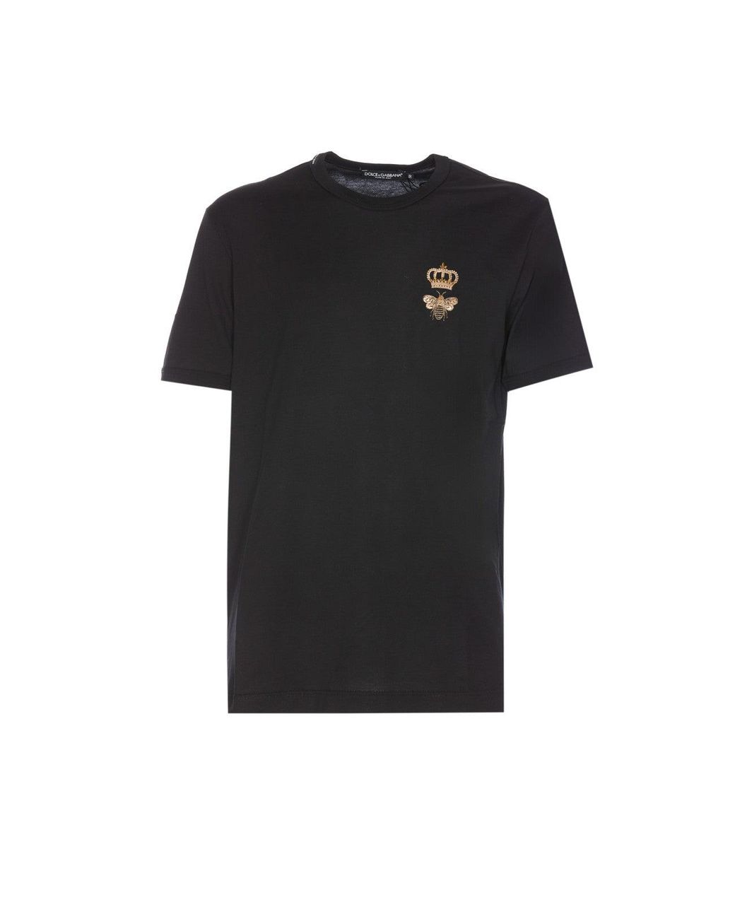 DOLCE & GABBANA ビークラウンロゴブラックコットン半袖Tシャツ Dolce & Gabbana Dolce&Gabbana Bee And Crown Embroidered T